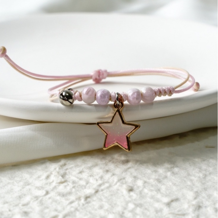 [Big Sale]1 Pcs Gelang Wanita Korea Gelang Couple Sahabat Manik Tali  Braided Bracelet/Friendship Adjustable Fashion Aksesoris-Pink Star