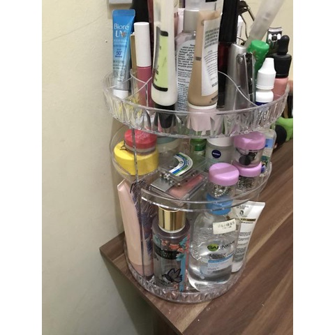 Tempat Make Up Rak Kosmetik Putar 360 Derajat Bahan Akrilik Ukuran Diameter 25 cm x 36 cm