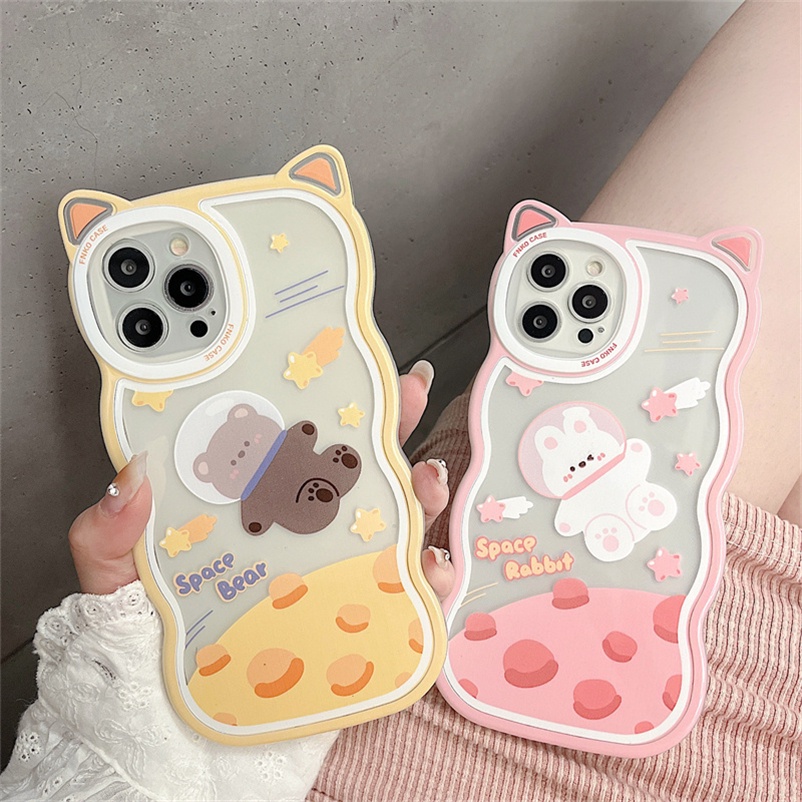 Casing Soft case Compatible for iPhone 14 13 12 11 Pro Max X Xr Xs Max SE 2020 8 7 6 6s Plus Bahan Kulit Strawberry Bear Bunny Soft Phone Case All-inclusive Camera bumper Anti-fall shockproof Soft Case Transparent Cat Ears Protective Cover