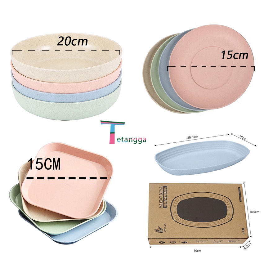 Set 4 pcs Piring Nasi Round Plate Piring Makan Wheat Straw Rice Plate Warna Warni Set 4 Pcs  Piring Saji