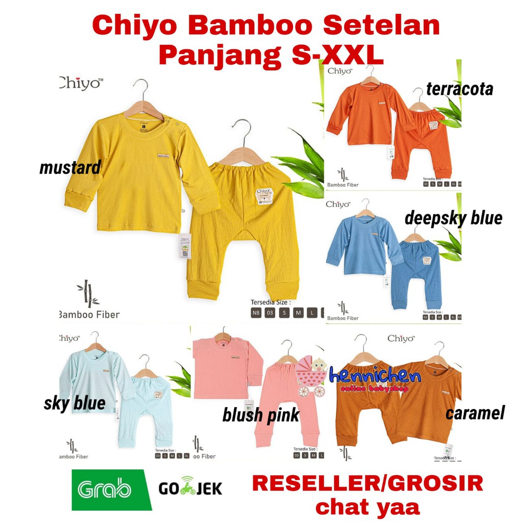 CHIYO BAMBOO Setelan Oblong Panjang &amp; Celana Panjang Size 4 - 24 Bulan