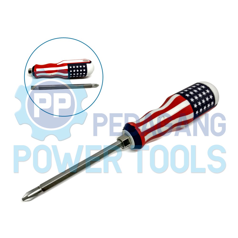 KTP OBENG 2 ARAH BENDERA USA PLUS MINUS BOLAK BALIK 2 WAY SCREWDRIVER