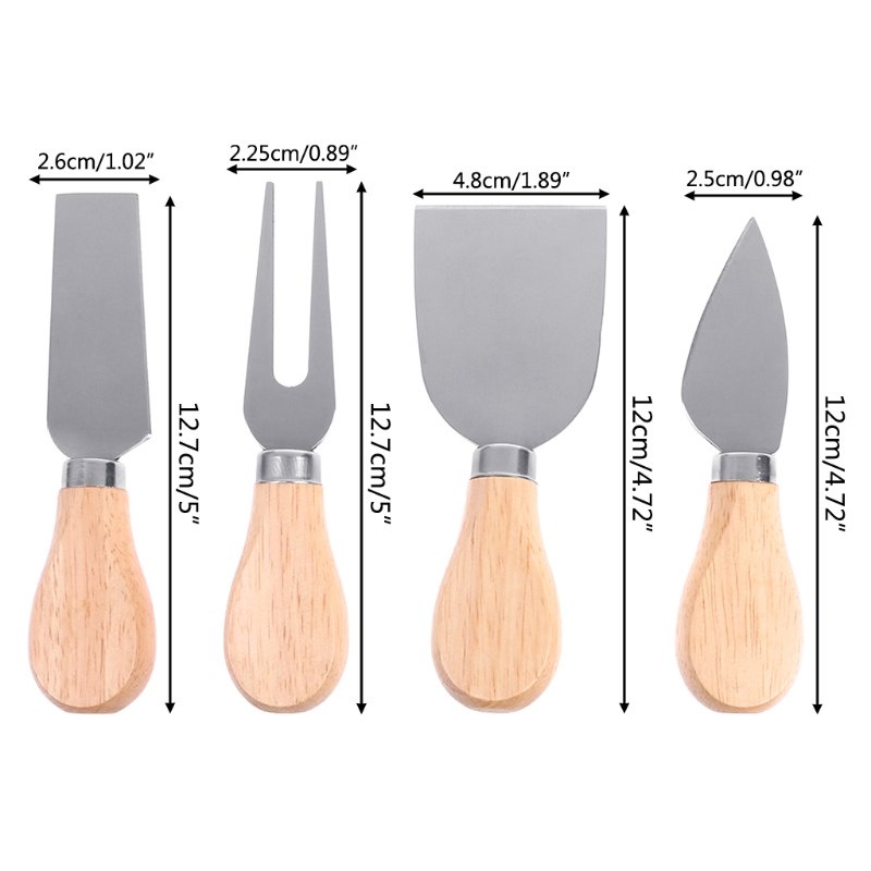 4 pcs Pemotong Slicer Stainless Steel dengan Kayu Oak