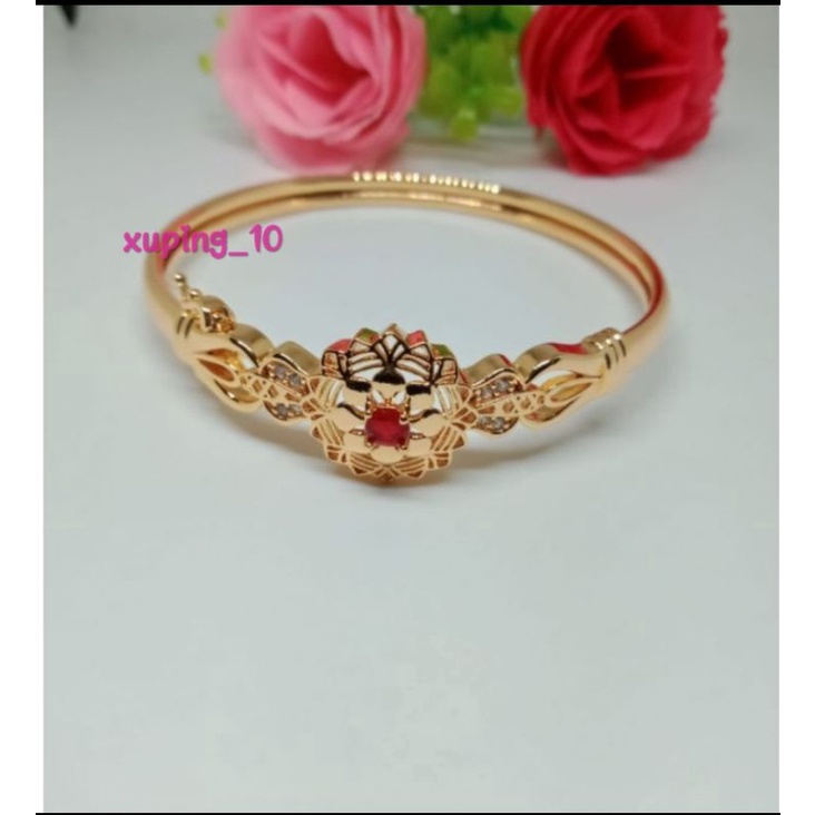 Gelang bangle motif bunga mewah 24 k perhiasan wanita