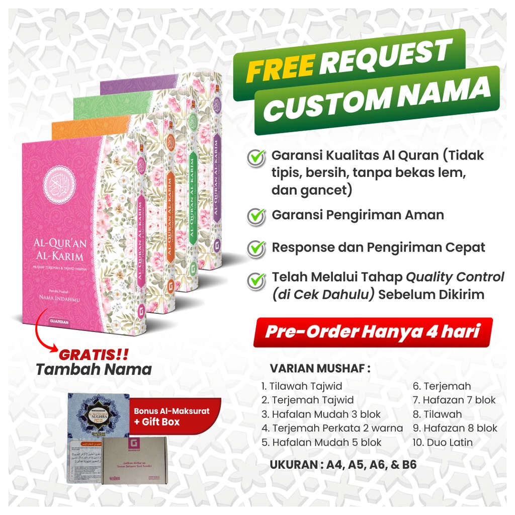 Alquran Quran Al quran Nama Sendiri Custom Request Mushaf Musaf Tilawah Tajwid Terjemahan Latin Perk