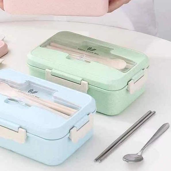 ❀ YGS - Kotak Makan 4 in 1 / Tempat Makan Satu Set / Kotak Bekal Makan Jerami Gandum Lunch Box ♟