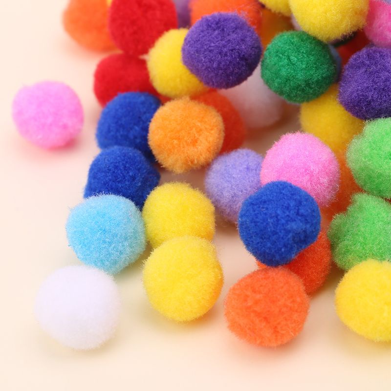 Mary 100Pcs Pompom Kerajinan Berbulu Bulat Lembut Warna Campur Pom Pom 20mm Kerajinan Tangan DIY