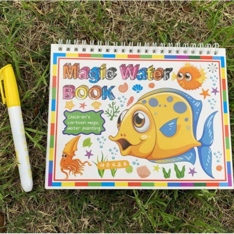 Magic Water Book Color Buku Mewarnai Menggambar Ajaib dengan Pena isi Ulang-Ikan yang Sehat
