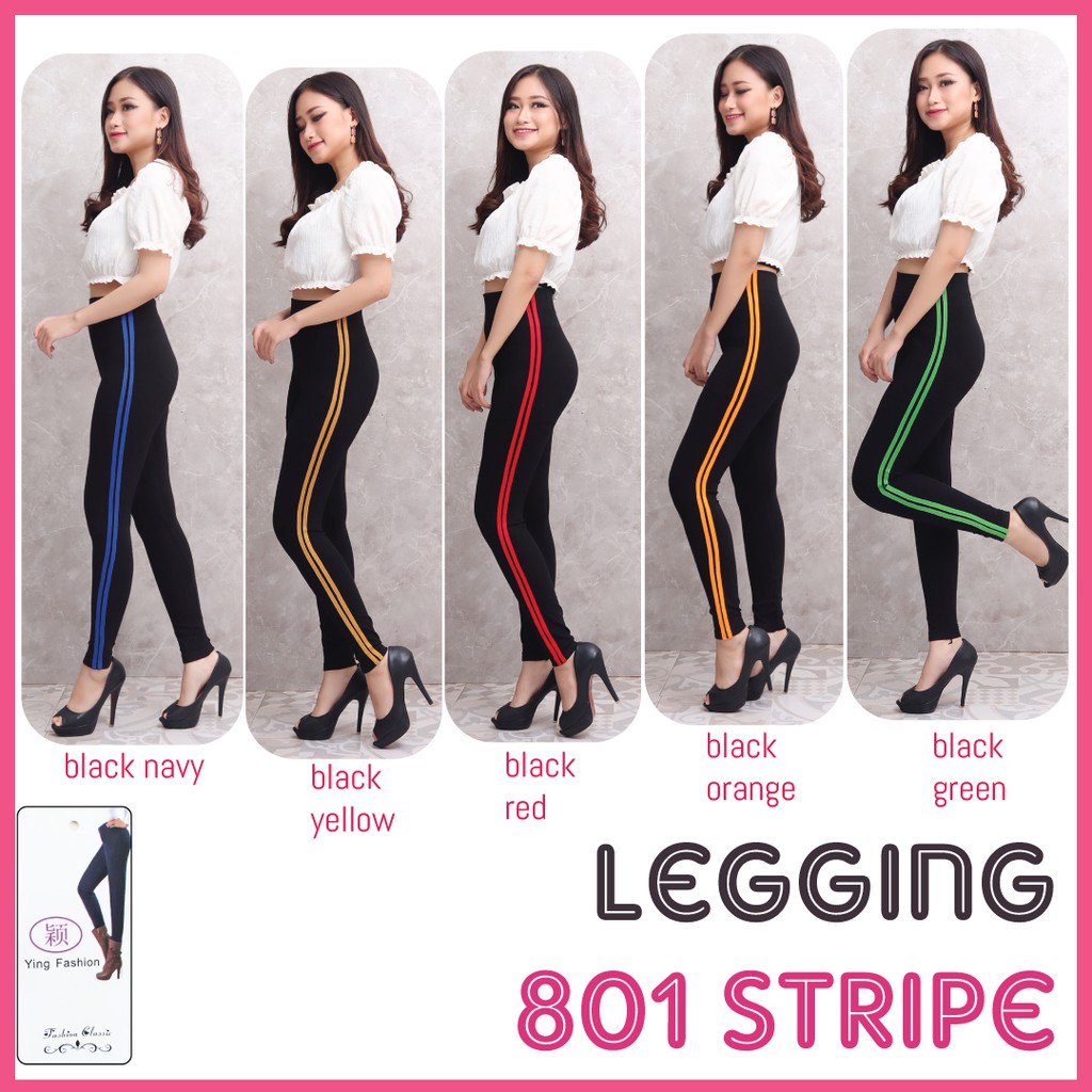 LEGGING STRIPE HW Import #801 / Legging stripe putih / legging jumbo HW / Legging Wanita