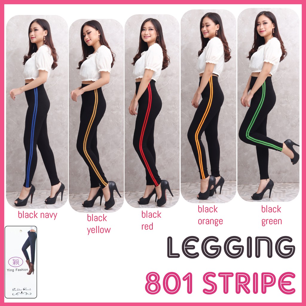 LEGGING STRIPE HW Import #801 / Legging stripe putih / legging jumbo HW / Legging Wanita