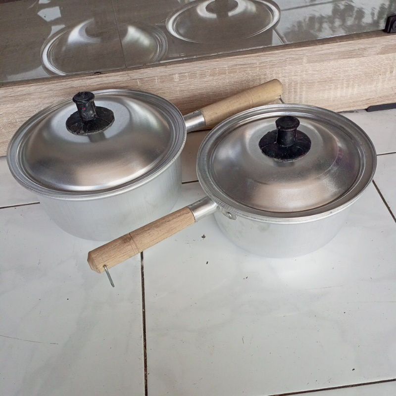 Panci aluminium gagang kayu /panci susu aluminium+tutup