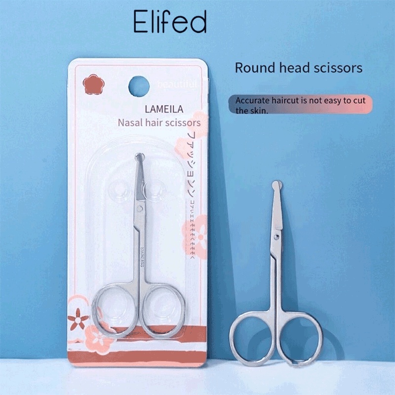 Gunting Pinset Pemangkasan Rambut Hidung Alis Bentuk Bulat Kecil Bahan Stainless Steel