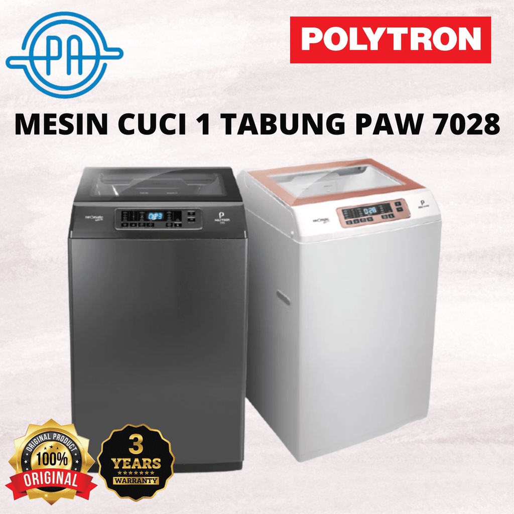 MESIN CUCI 1 TABUNG POLYTRON PAW7028 / PAW 7028 7KG GARANSI RESMI