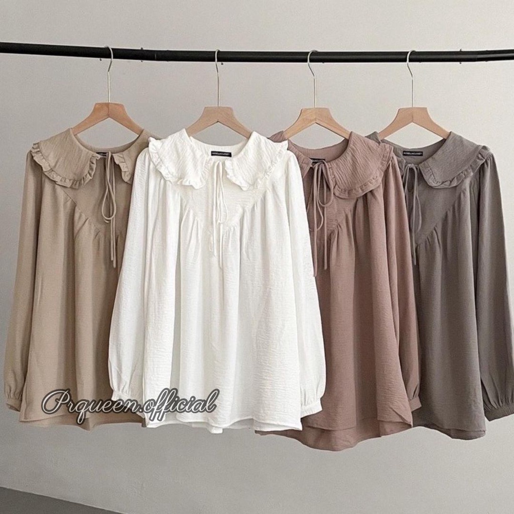 TOP BLOUSE CRINCLE AIRFLOW - AUNTUM BLOUSE - SHIRT CASUAL WANITA  - LONG SHIRT WANITA