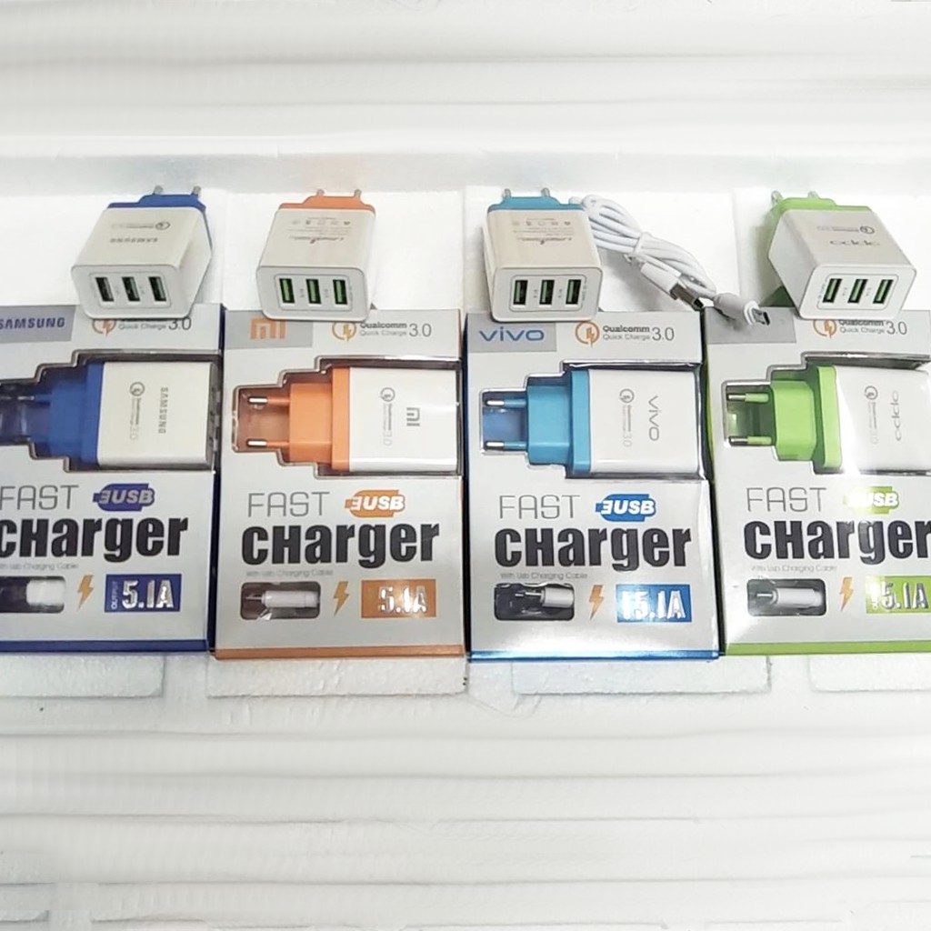 TC TRAVEL CHARGER BRANDED 3 USB SAMSUNG OPPO VIVO XIAOMI