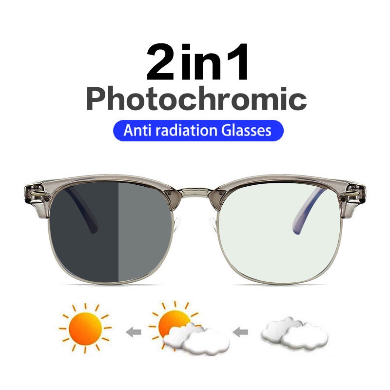 Kacamata Photochromic Anti Radiasi UV400 Bahan Metal Untuk Pria Dan Wanita