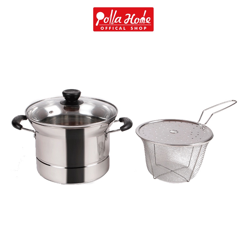 Olla Hom - Panci Set Deep Fry Panci Mie Stainless Steel 1 Set Dengan Saringan