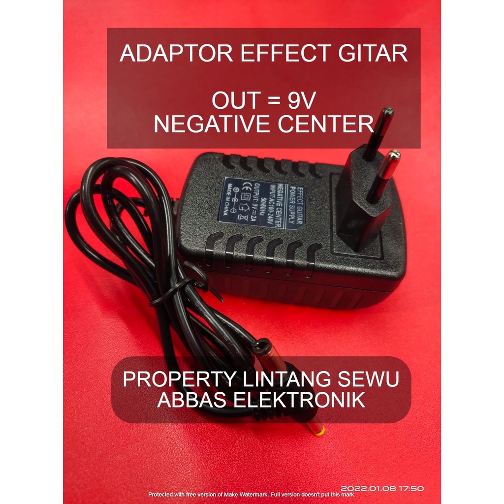 ADAPTOR POWER SUPPLY EFFECT GITAR 9 VOLT NEGATIVE CENTER