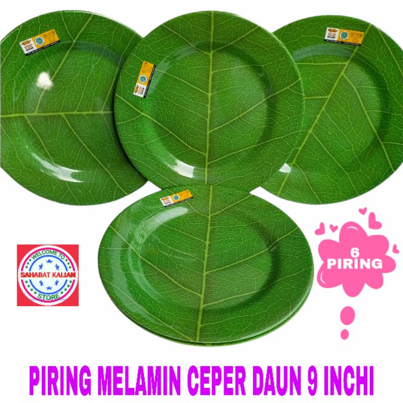 (6 PCS) PIRING MELAMIN CEPER MOTIF DAUN GOLDEN DRAGON P0209D 9 INCHI