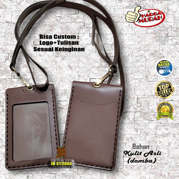 

Tempat Id Card Kulit Asli Gantung Kalung Custom Logo Tulisan / Id Card Holder Kulit Asli Custom Logo / Name Tag Holder kulit asli custom tulisan