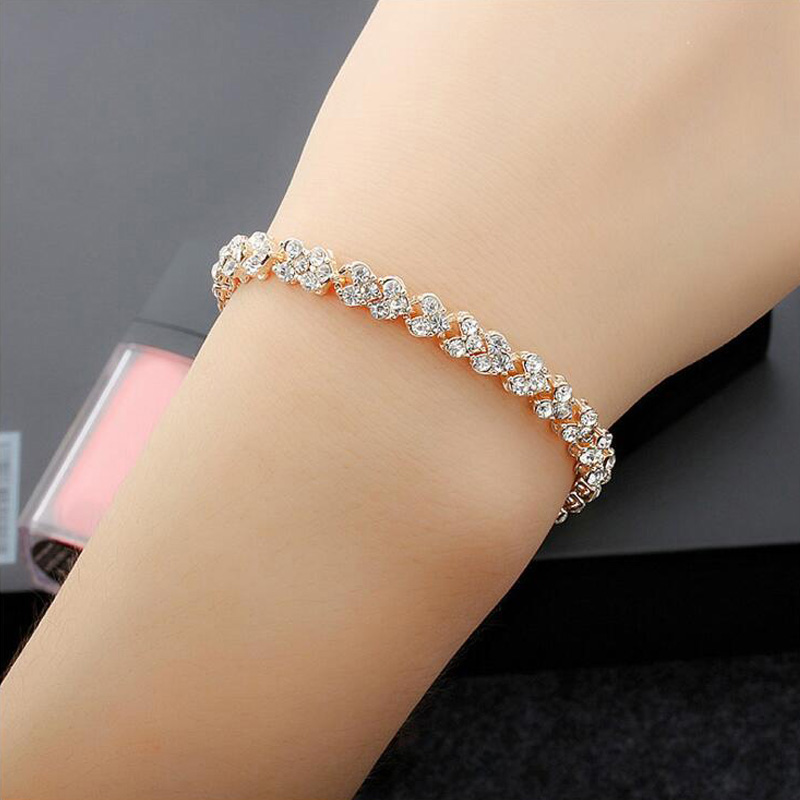 Women Fashion Crystal Bangle Bracelets  /  Girls Charm Adjustable Chain Bracelet / Ladies Trendy Sliver Gold Charm Bangle