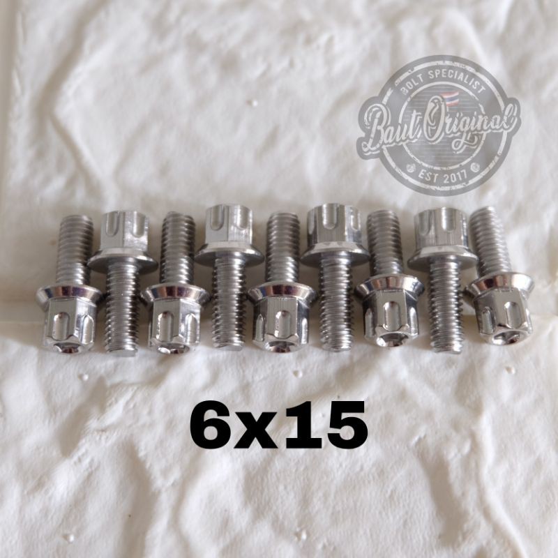 baut probolt gs1 6x15 mm stainless new model drat 10 panjang 1.5cm ukuran 10 silver gear 2 kunci belimbing heng