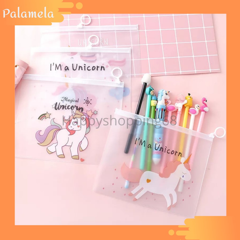 

❤HS❤ Pouch Zipper Transparan Zipper Bag Tempat Pensil / Map File Unicorn
