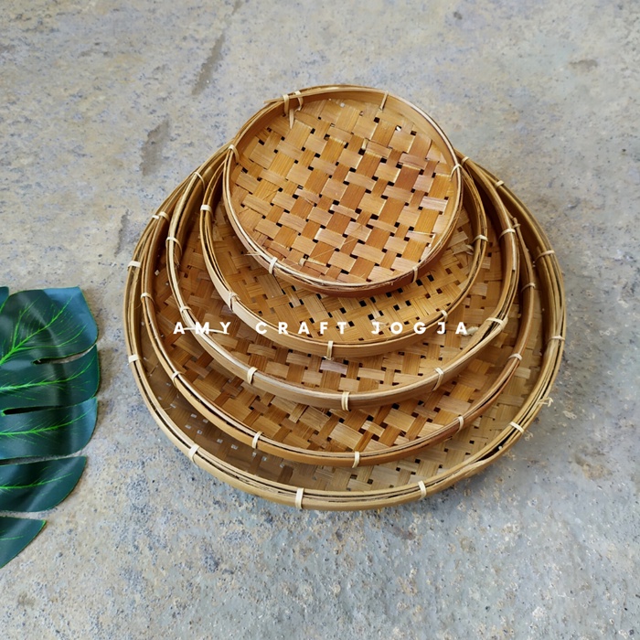 Piring Bambu Bulat 1 SET (1 set isi 5)/Piring Lauk Bambu/Piring Makan Bambu/Piring Saji Bambu