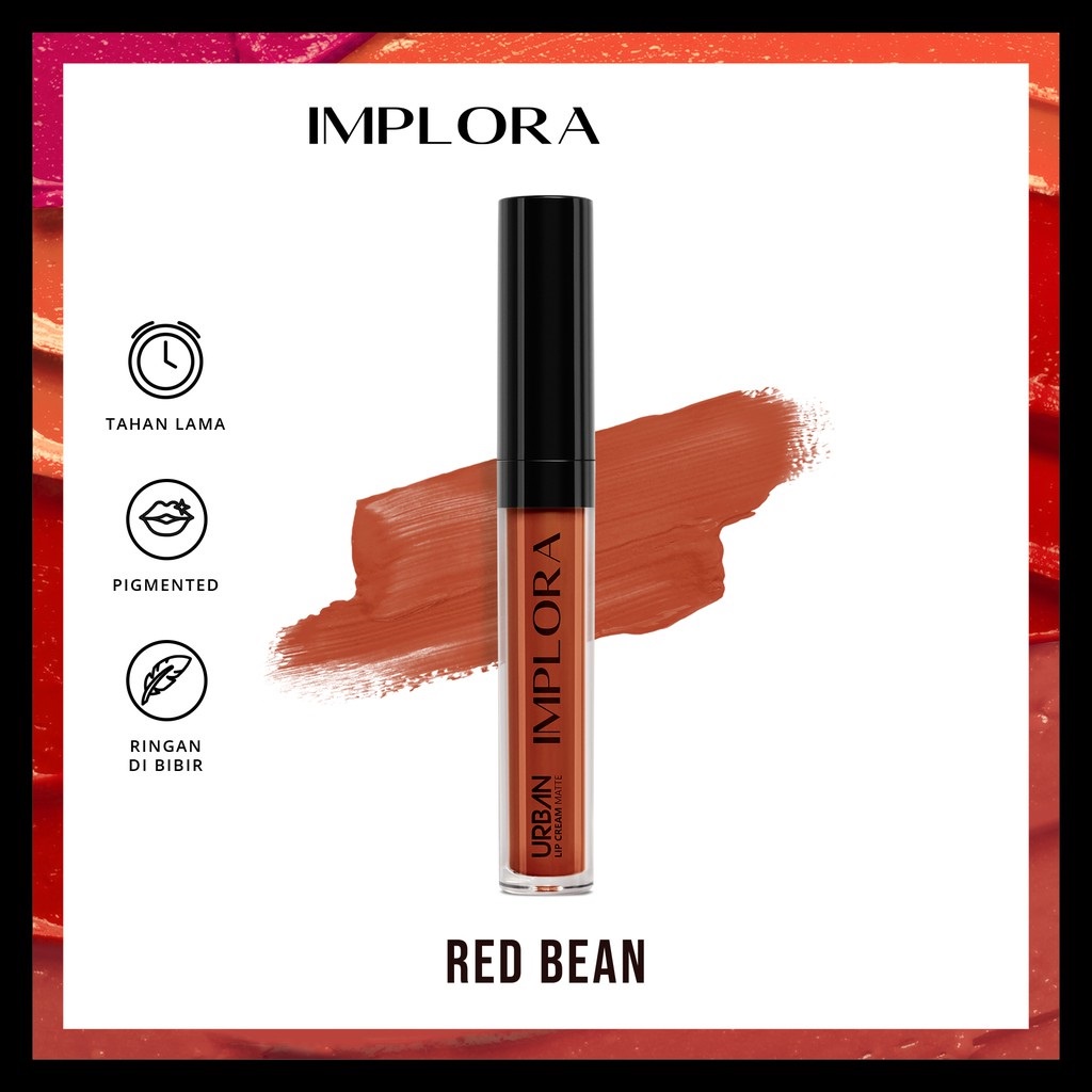 IMPLORA Urban Lip Cream Matte Original BPOM - Best Seller Kosmetik Lipcream Surabaya-11 Red Bean