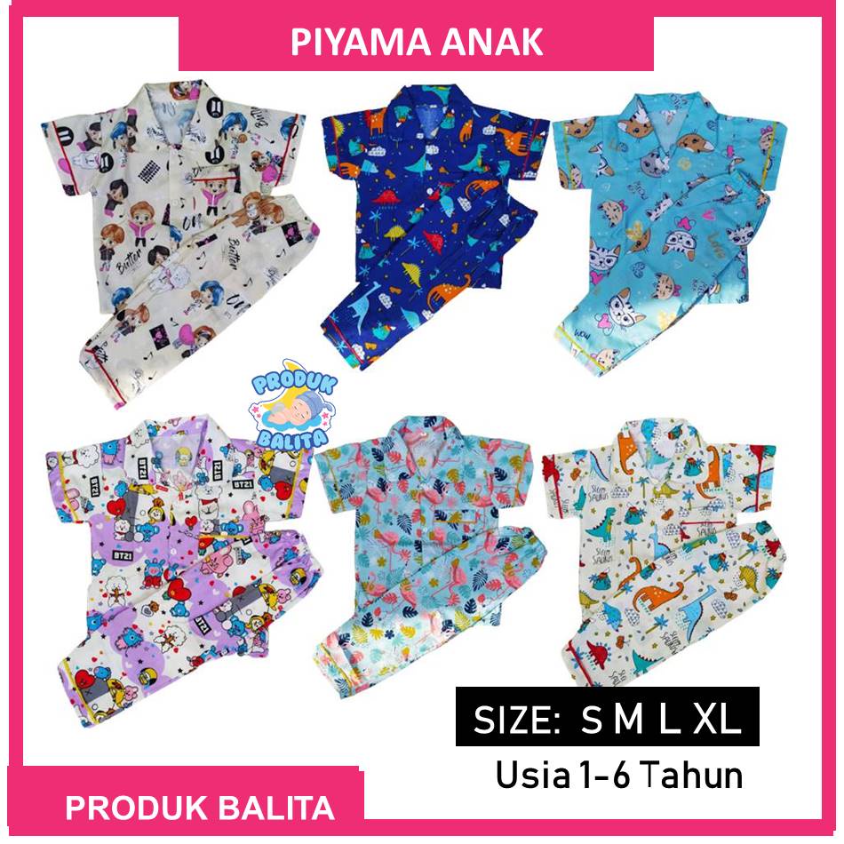 Baju Tidur Anak Laki-laki Perempuan Murah Piyama Anak Terlaris Ukuran M L XL Baju Setelan Anak Perempuan Laki-laki