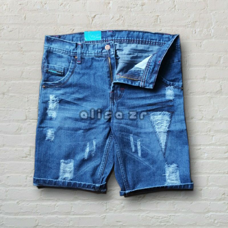 CELANA PENDEK PRIA SOBEK ROBEK JEANS PENDEK BLUE RIPPEDJEANS