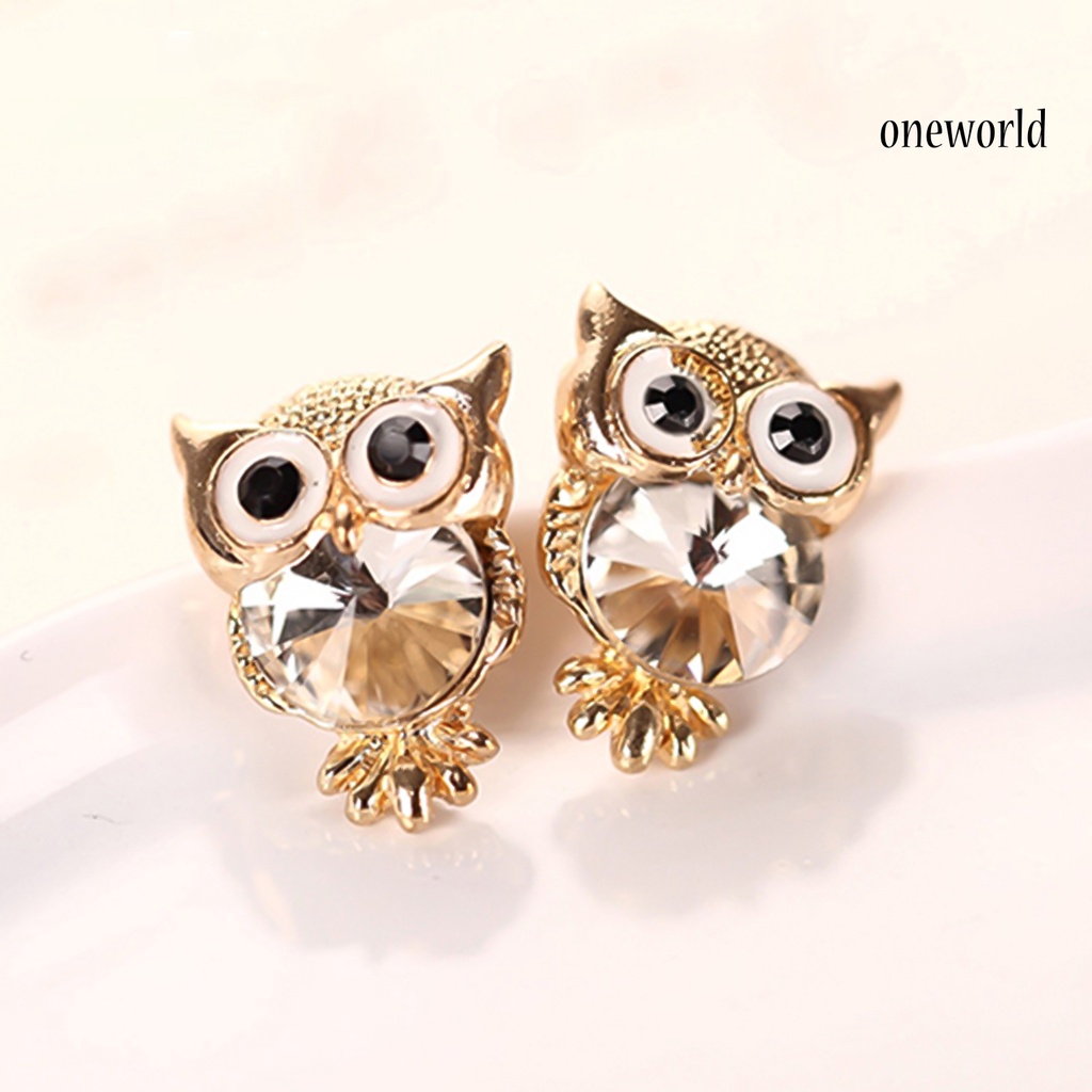 OW@ Ear Studs Owl Shaped Rhinestone Inlaid Alloy Stud Earrings Charm Fashion Jewelry for Party