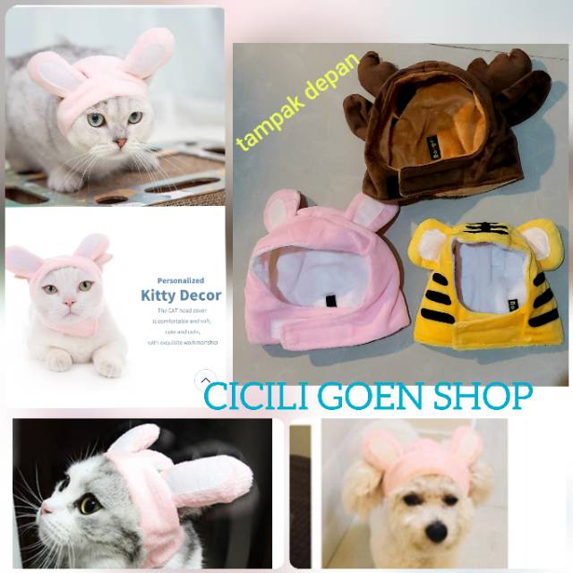 Topi rusa harimau bunny helm karakter costume cosplay u/ anjing kucing kelinci import hats aksesoris