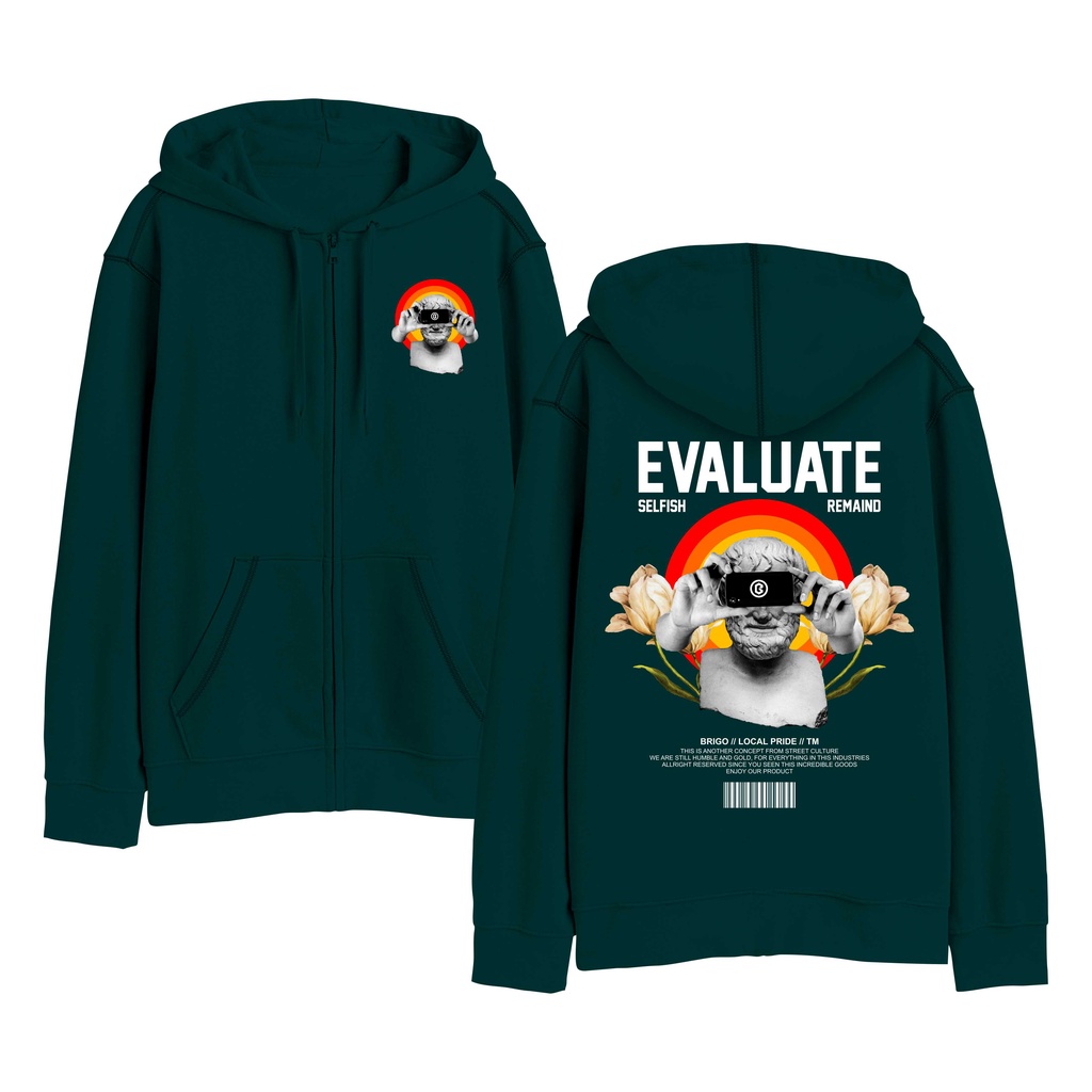 Sweater Hoodie Resleting BRIGO EVALUTE Sablon DTF Fleece Cotton II BRIGO Zipper Jumper Hoodie EVALUTE II M-XXL (Pria &amp; Wanita) Free stiker&amp;Gantungan Kunci