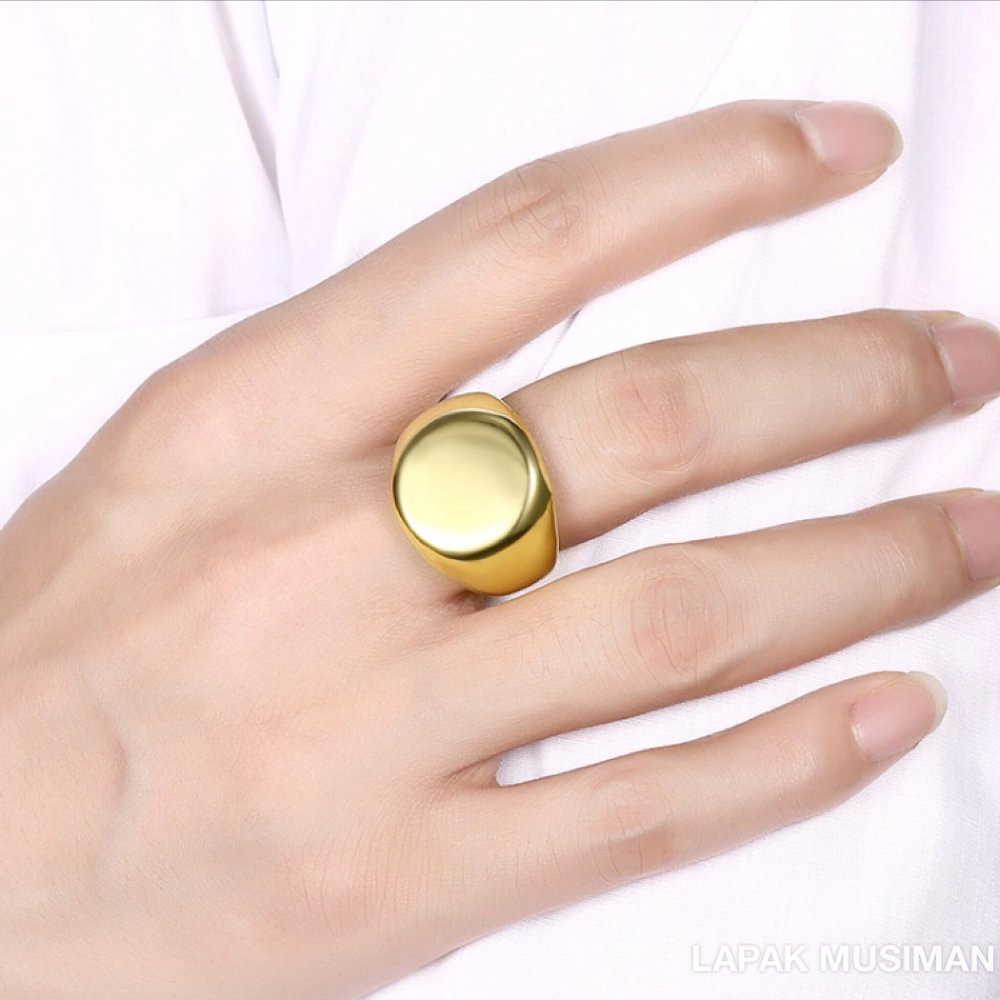 [Bayar di Tempat] Cincin Titanium Karakter Emas Polos Bulat Untuk Pria Biker - Super Keren
