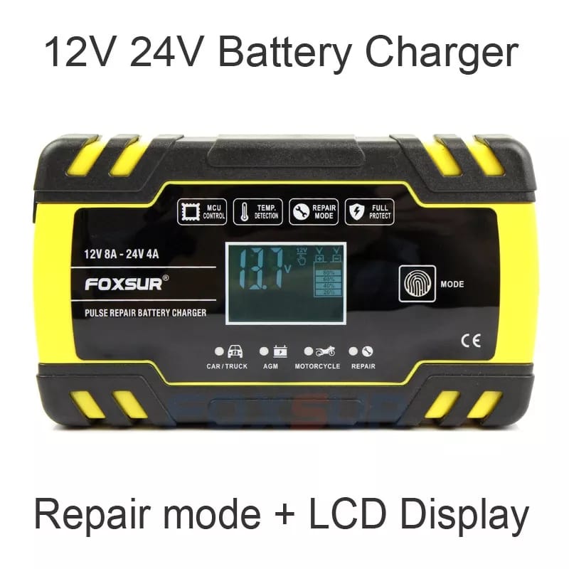 Car Battery Charger 12V 24V Fully Automatic Digital Display 12A/8A Smart Car Battery Charger Repair Lead Acid Puls Dry Wet