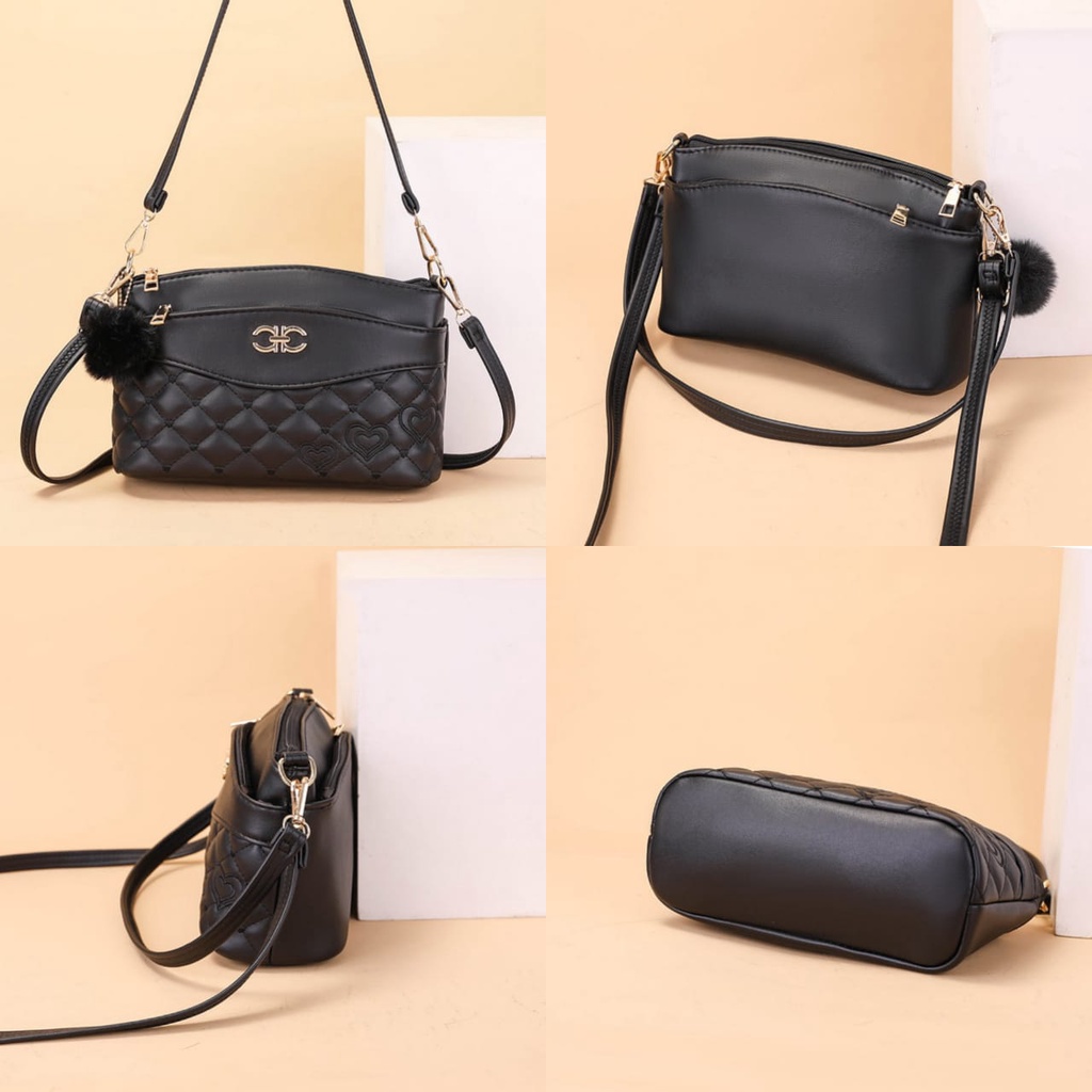 TAS IMPORT SELEMPANG WANITA KULIT HITAM PEARLO TA401B5 KOREA PREMIUM MURAH BATAM SLING BAG CEWEK ORI