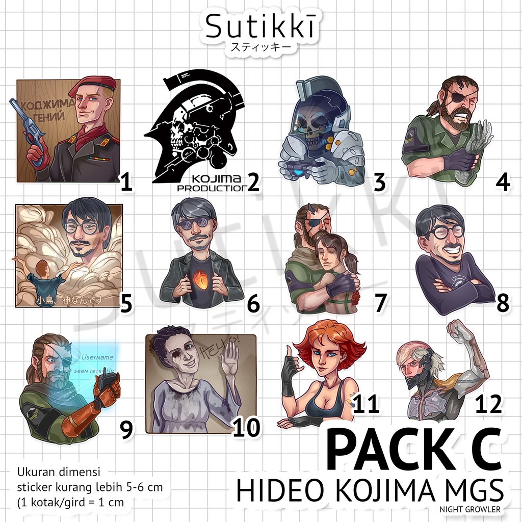 Sutikki | Sticker Pack Hideo Kojima Metal Gear Solid Konami Stiker Laptop Vinyl | Video Game