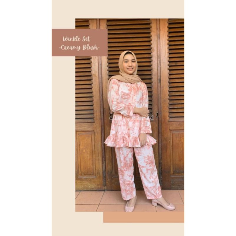 Wrinkle set - Creamy Blush /piyama set/baju tidur/setelan panjang rayon/tie dye/hommie set /daster