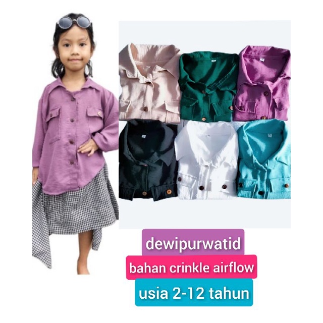 kemeja anak perempuan viral crinkle premium 2-12 tahun/blouse anak perempuan crinkle/atasan anak per
