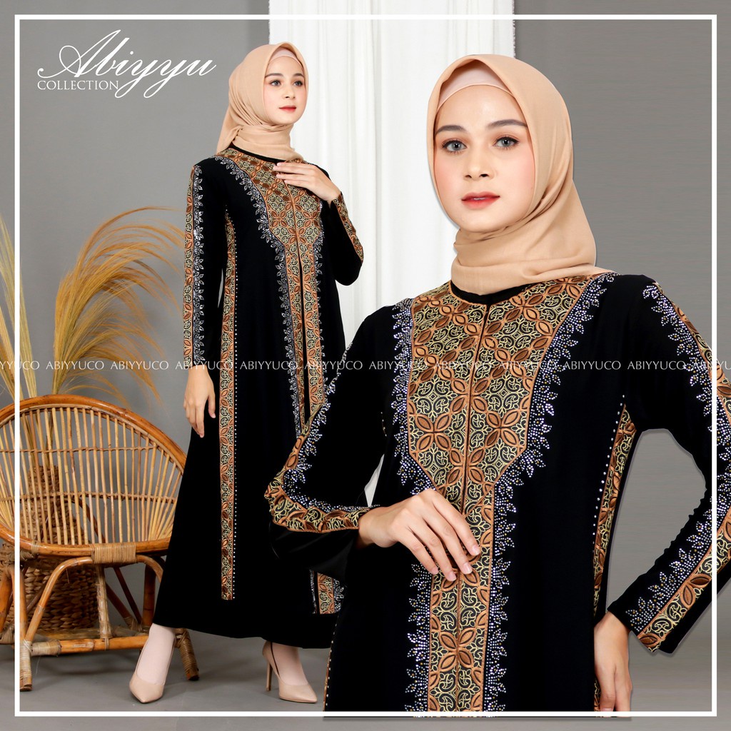 Abiyyuco GL1042 | Gamis Abaya Turkey Busui Hitam dan Warna Turki Mewah Restleting Depan Turky Terbaru Elegan