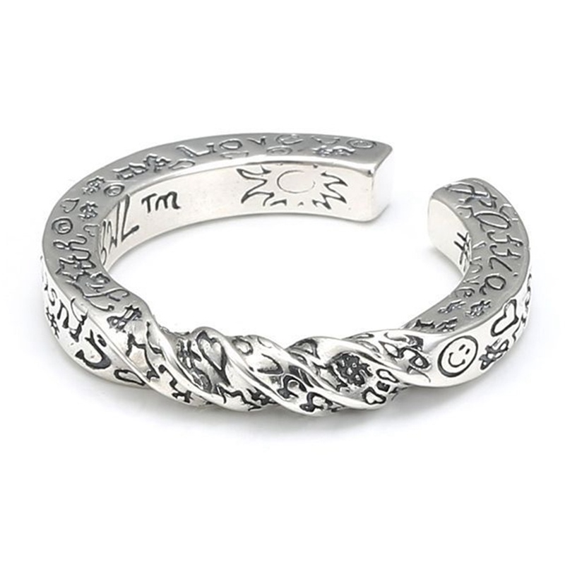 Fancyqube Cincin Model Terbuka Desain Tulisan Smile Graffiti Bahan Silver Gaya Retro Hipster