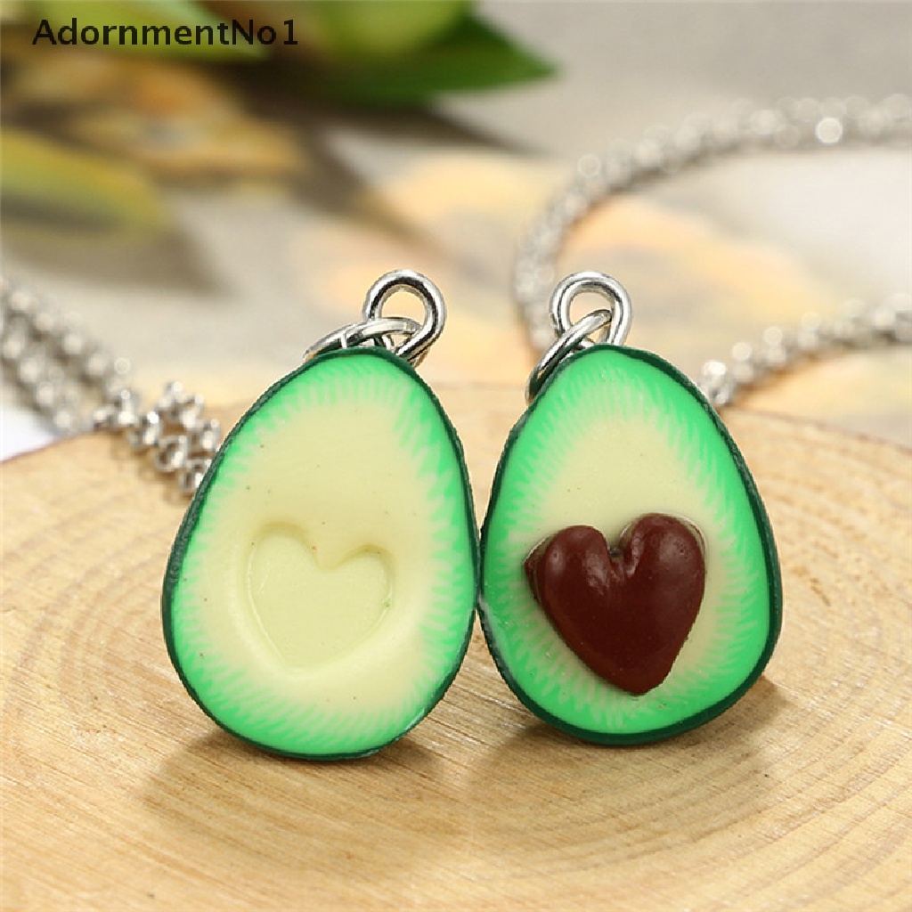 (AdornmentNo1) Kalung Rantai + Liontin Bentuk Alpukat + Hati Bahan Polymer Clay Handmade Untuk Wanita