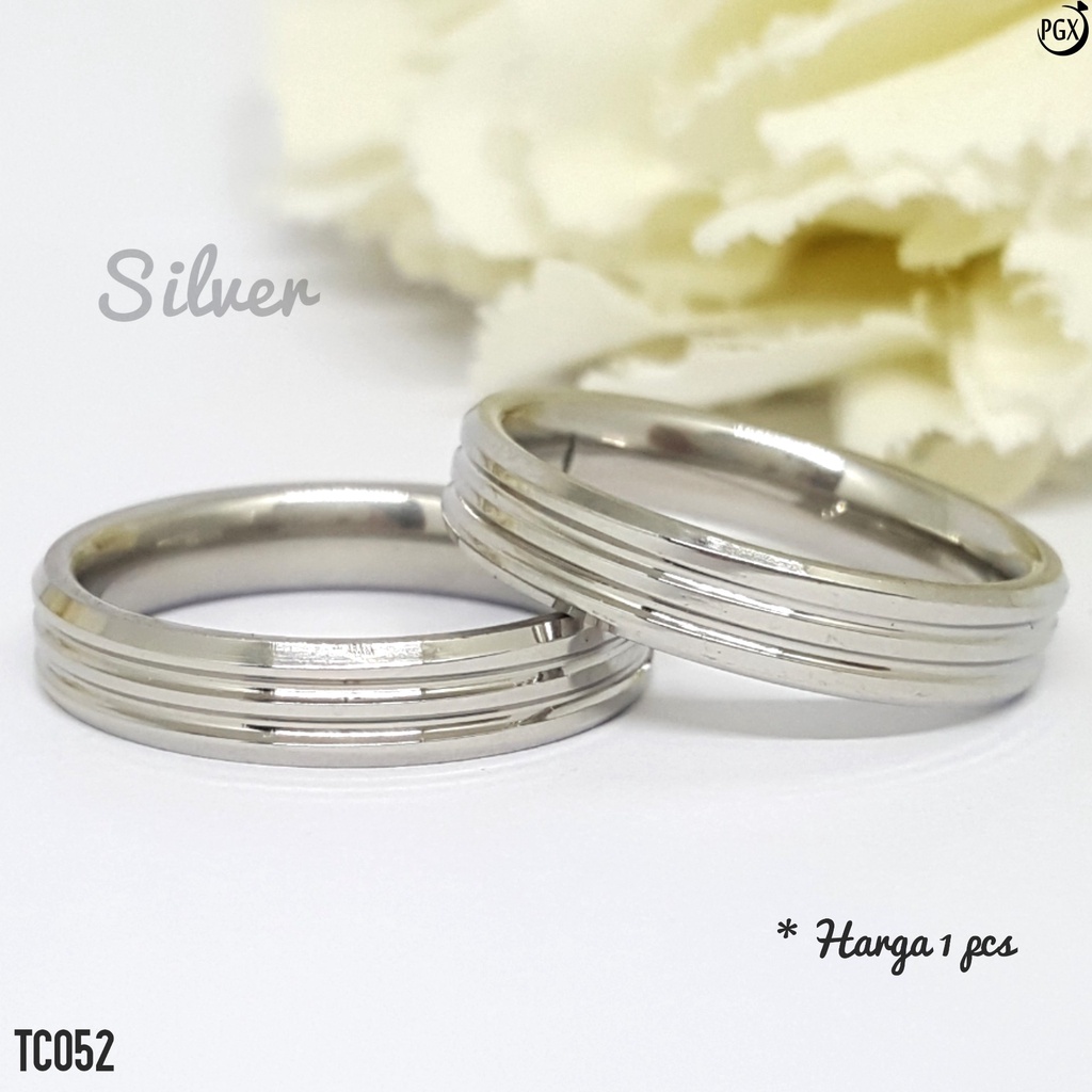 PGX Cincin Titanium Couple Silver Tunangan Aksesoris Fashion Perhiasan Anti Karat - TC052