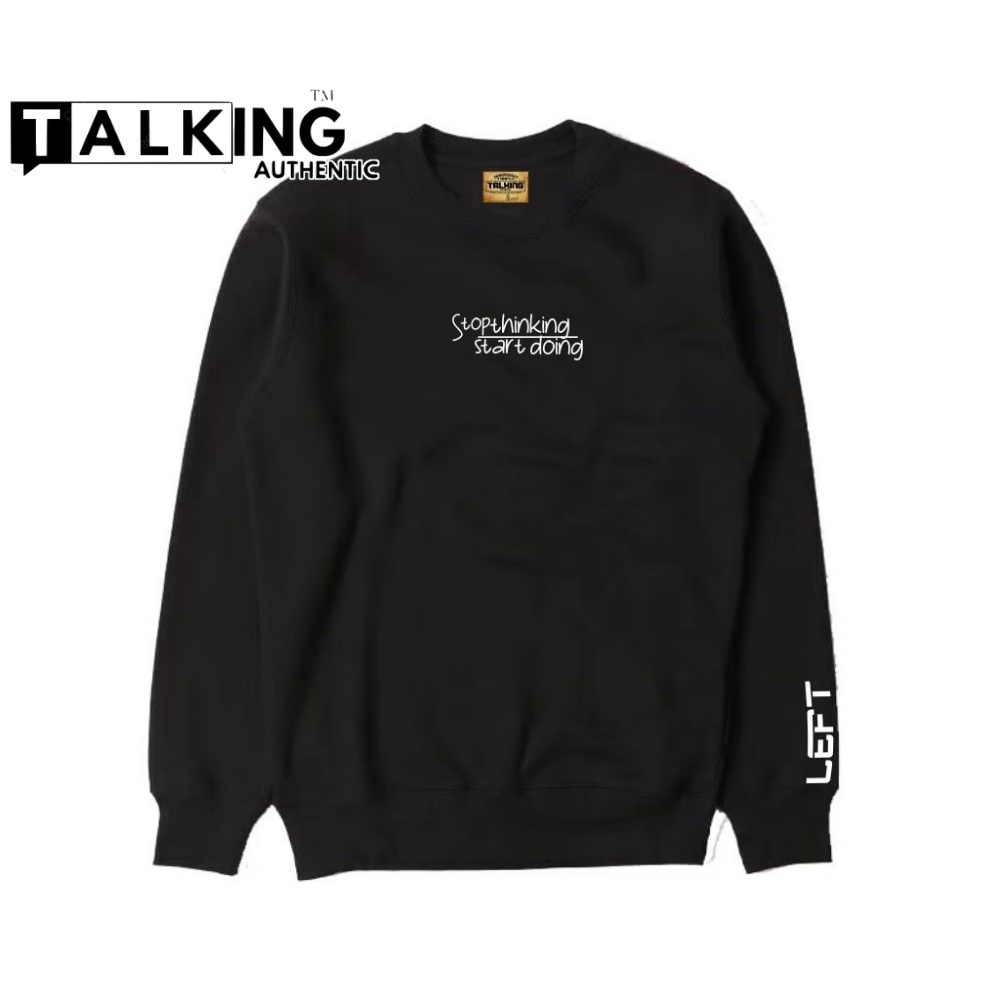 Sweater Pria DistroTalking Authentic Crewneck Hitam Sablon Suiter Cowok Jumbo Switer Krunek Oversize Bigsize Jumbo Switer Dua Varian Di Tangan Terlaris