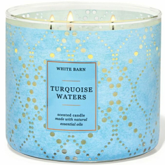 BATH &amp; BODY WORKS BBW TURQUOISE WATERS 3-WICK SCENTED CANDLE 3-WICK SCENTED CANDLE 411 G LILIN WANGI 3 SUMBU UKURAN BESAR PENGHARUM RUANGAN