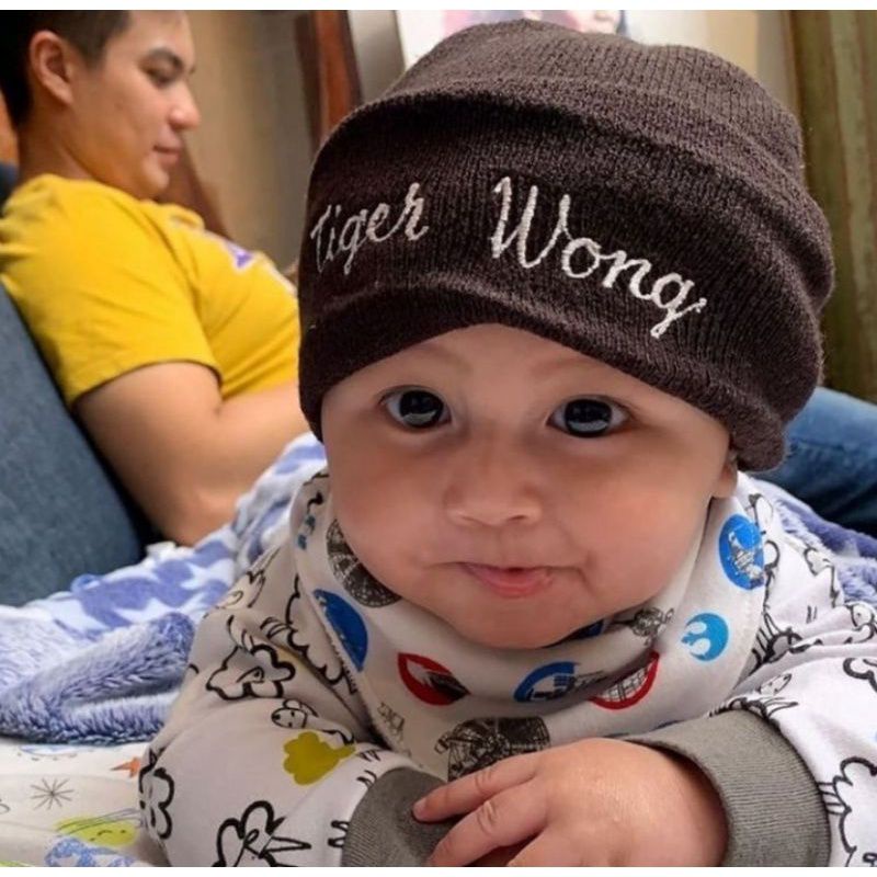 TOPI RAJUT ANAK BAYI DEWASA KOSTUM BORDIR NAMA | KUPLUK RAJUT BORDIR NAMA