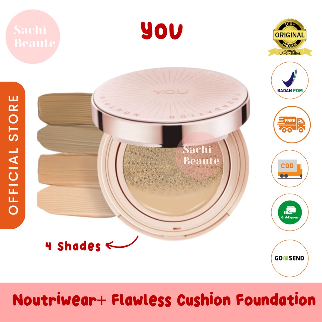 YOU Y.O.U Noutriwear + Flawless CUSHION FOUNDATION Full Coverage SPF 40 &amp; PA +++