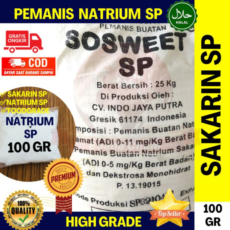 

Sakarin SP 100gr Food Grade HALAL/ Natrium Saccharin / Natrium Siklamat / Pemanis Buatan