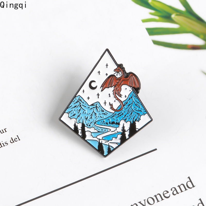 Bros Pin Enamel Desain Naga Moonlight Gunung Untuk Hadiah Teman